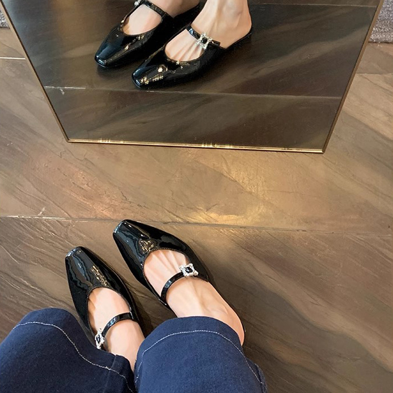 葡萄妈晚香玉~国风新中式珍珠一字带方头提花玛丽珍单鞋中跟女鞋