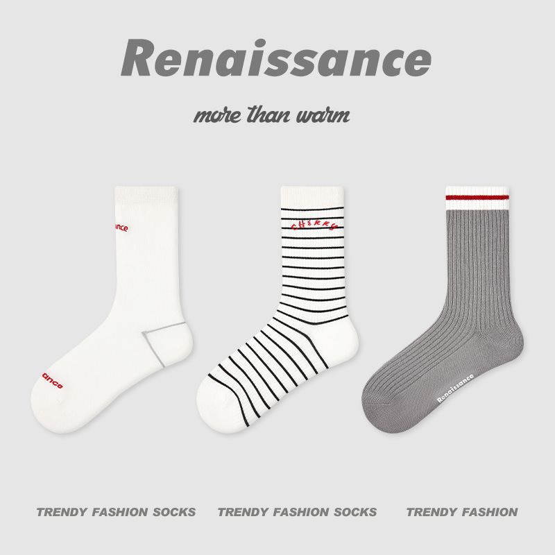 原创女袜春夏季黑白格子中筒袜卡通猫咪精梳棉袜子女