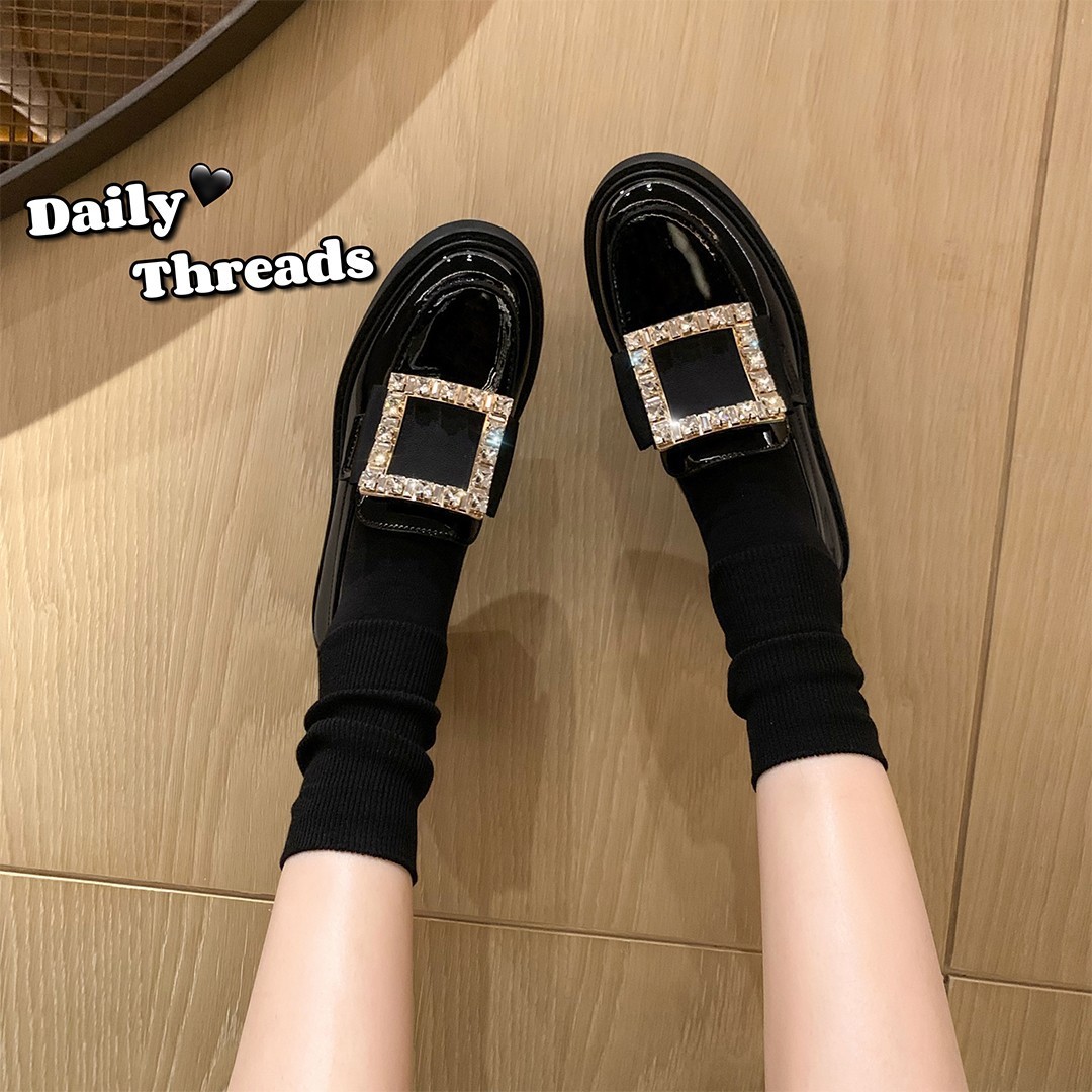 【sheii苏茵茵】重磅返场~方扣水钻真皮厚底懒人乐福鞋女小皮鞋