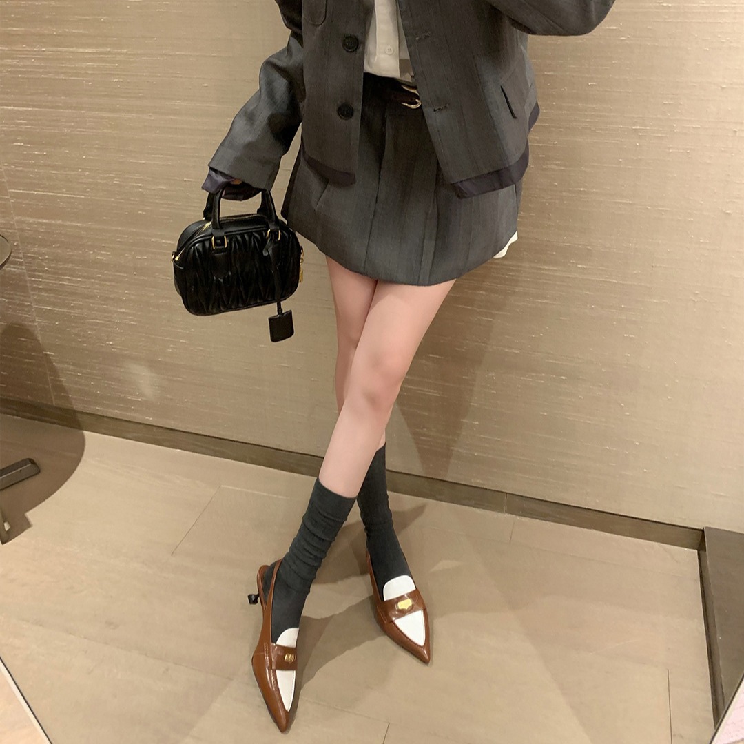 现货秒发！苏茵茵同款鞋小金币真皮尖头细跟后空凉鞋女ol通勤鞋春季新款