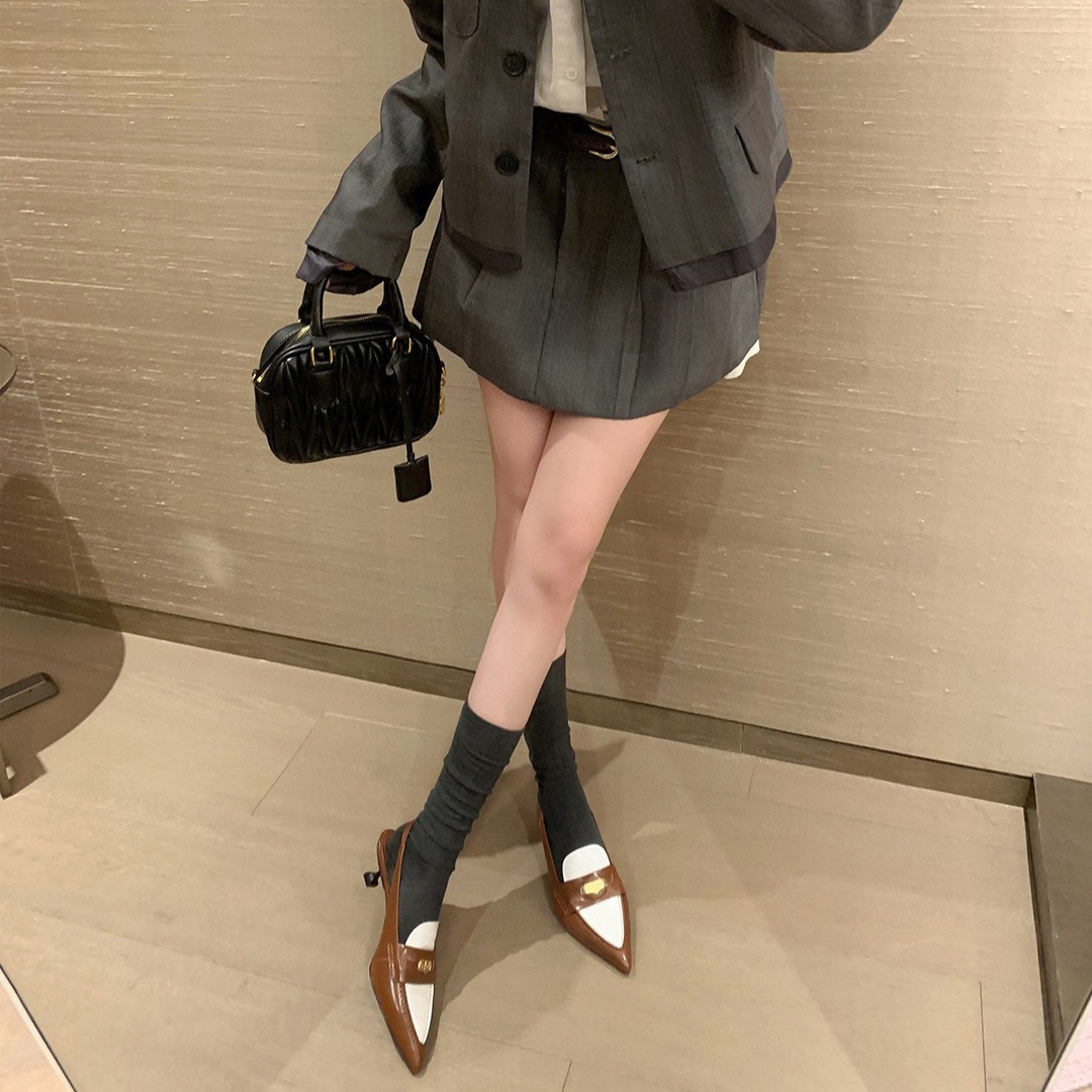 现货秒发！苏茵茵同款鞋小金币真皮尖头细跟后空凉鞋女ol通勤鞋春季新款