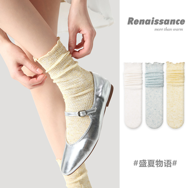夏季薄款女袜点子纱公主风精编袜网眼夏季透气中筒袜