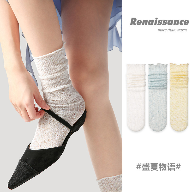 夏季薄款女袜点子纱公主风精编袜网眼夏季透气中筒袜