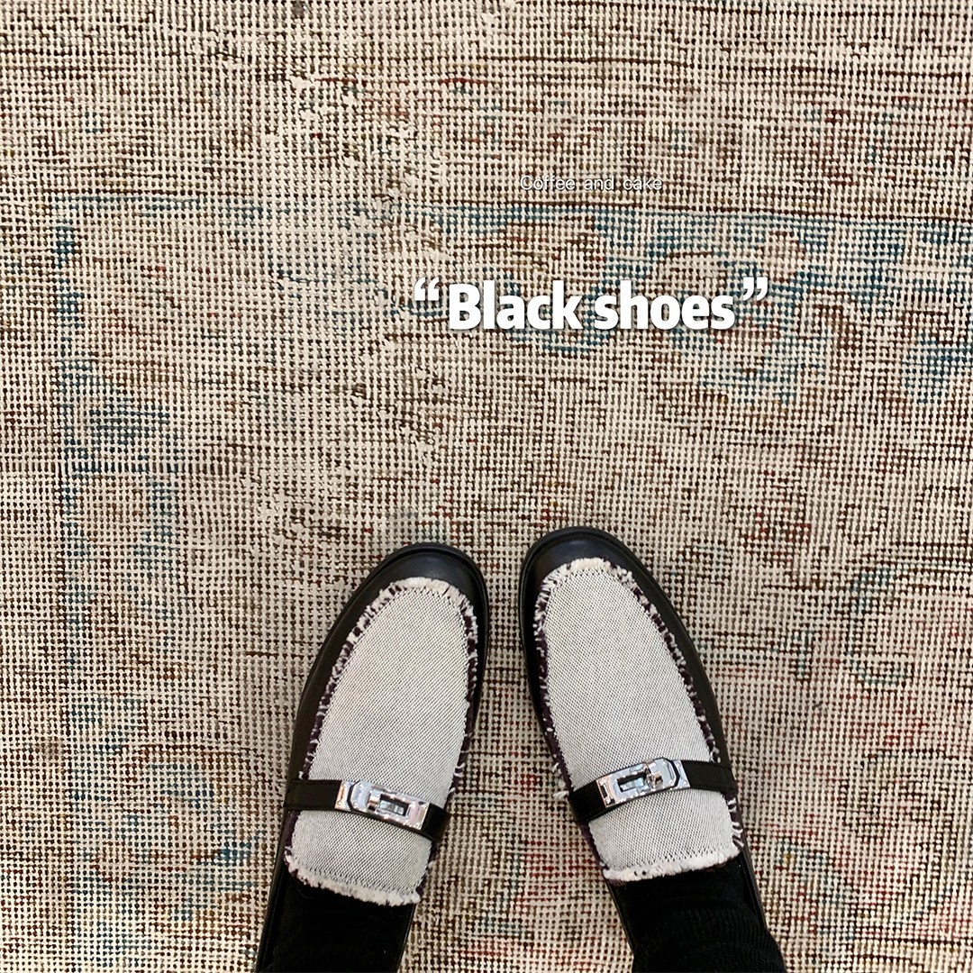 现货秒发！苏茵茵同款鞋金属锁扣真皮须边拼色懒人乐福鞋女小皮鞋