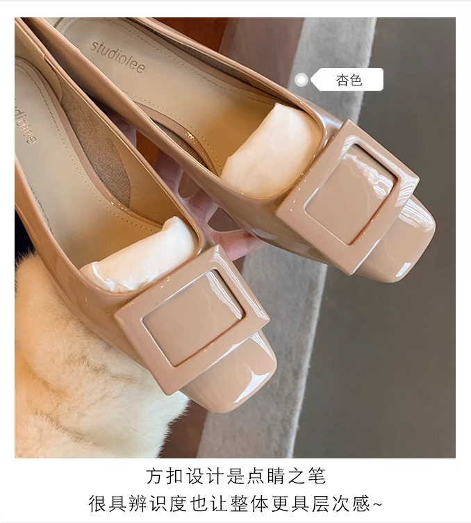 葡萄妈同款~经典方扣通勤粗跟温柔风方头优雅气质高跟女单鞋春