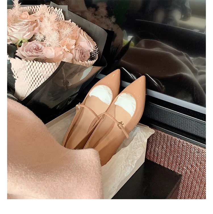 葡萄妈同款气质小尖头显瘦一字带浅口小低跟单鞋女春秋玛丽珍鞋女
