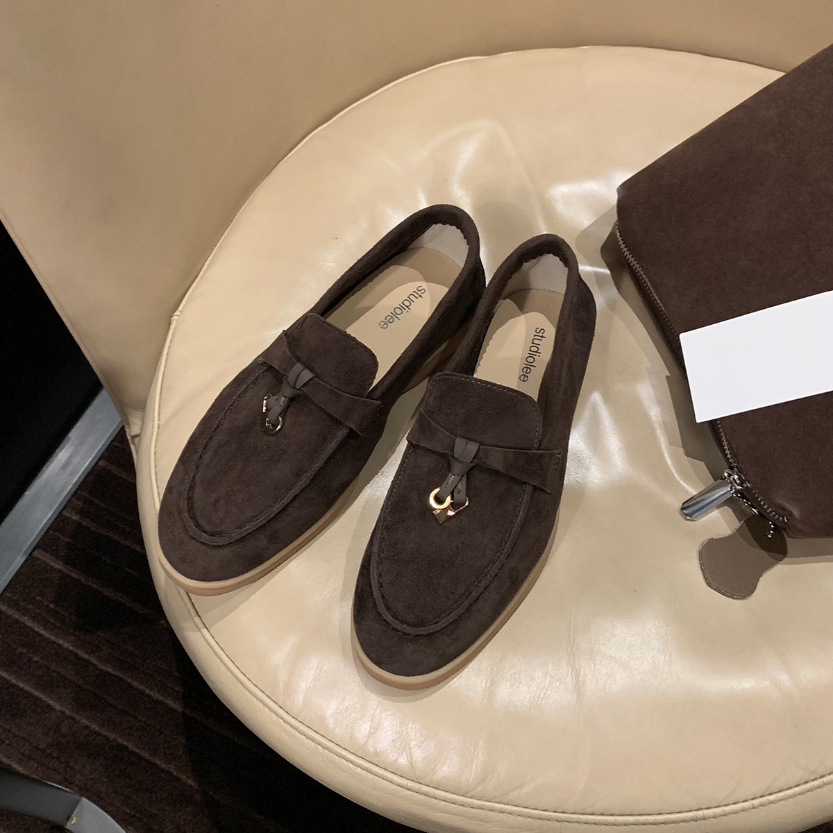 葡萄妈studiolee 流苏锁扣软底软面单鞋真皮一脚蹬乐福鞋女小皮鞋