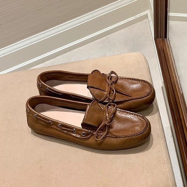 现货秒发！葡萄妈同款鞋英伦风蝴蝶结百搭舒适豆豆乐福鞋小皮鞋女