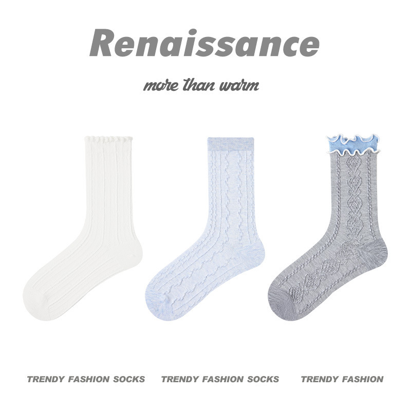 原创女袜春夏季柿柿甜猫中筒袜花边无骨精梳棉袜子女