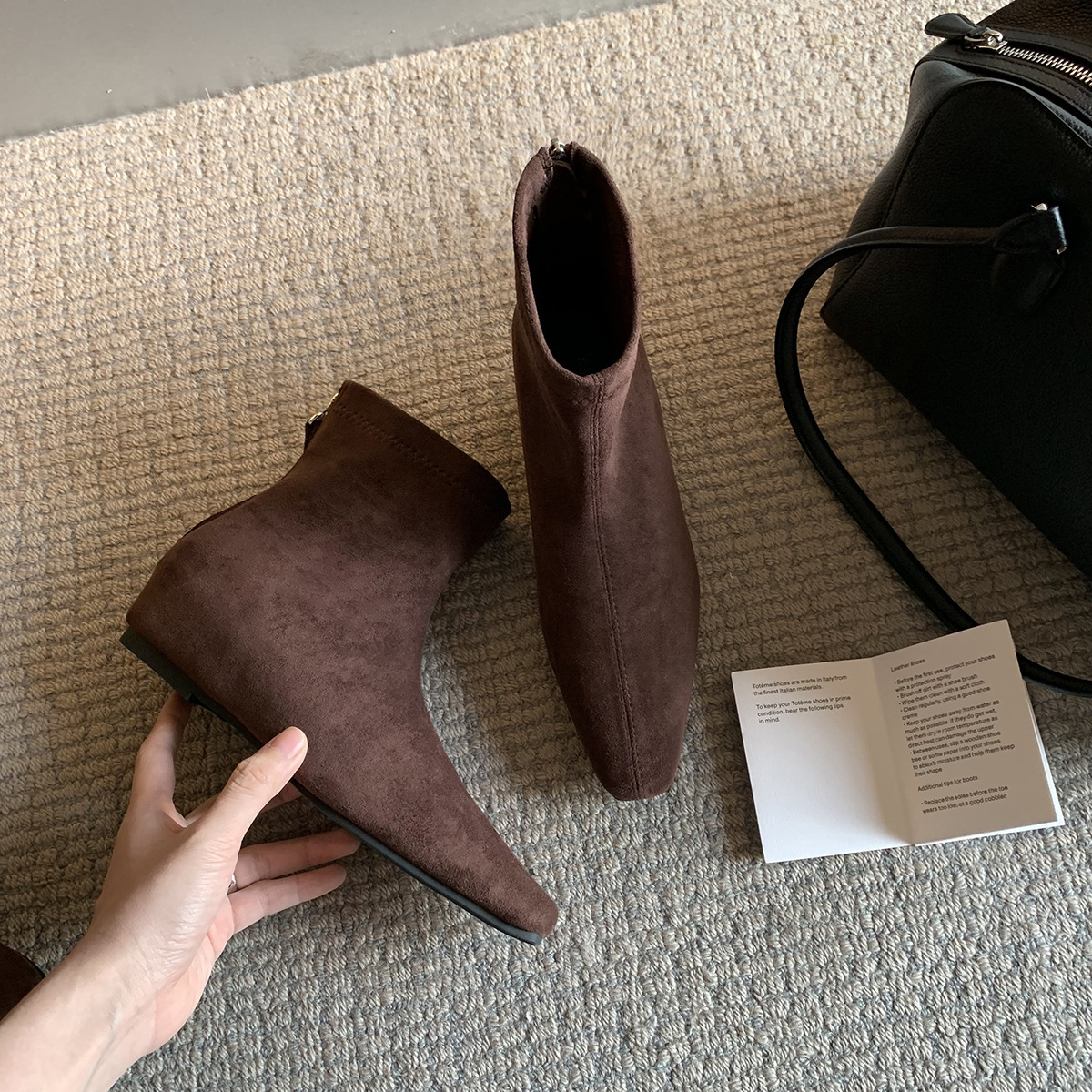 葡萄妈studiolee 两种筒高~韩版5cm内增高极简小方头后拉链瘦瘦靴