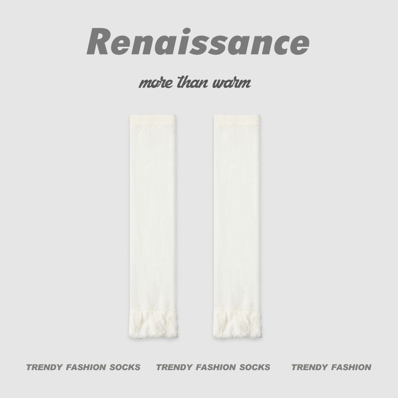 Renaissance女士春夏款针织纯色薄款袜套miu风袜子网眼透气小腿袜