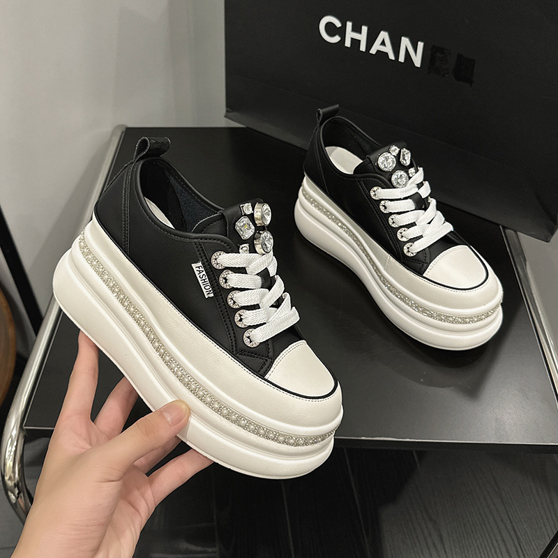 真皮小白鞋女新款厚底松糕鞋休闲百搭潮小个子内增高女鞋