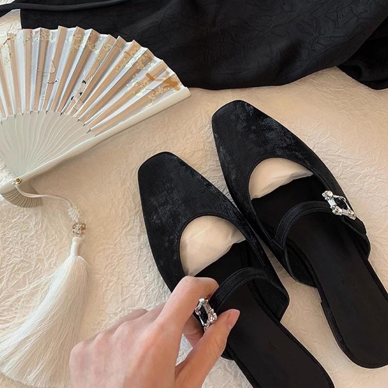 葡萄妈晚香玉~国风新中式珍珠一字带方头提花玛丽珍单鞋中跟女鞋