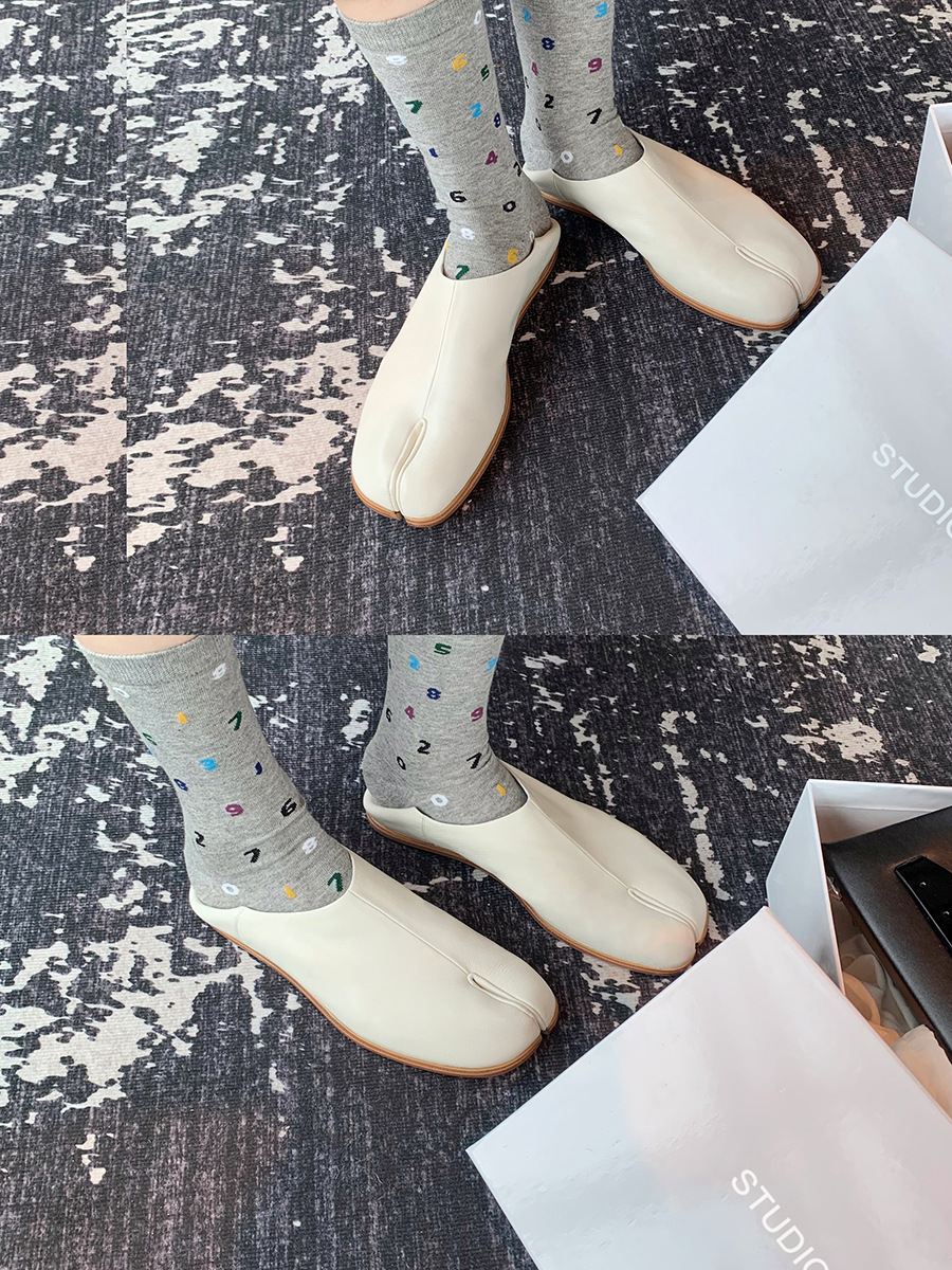 葡萄妈同款 春夏季新款平底浅口懒人一脚蹬猪蹄分趾鞋女真皮