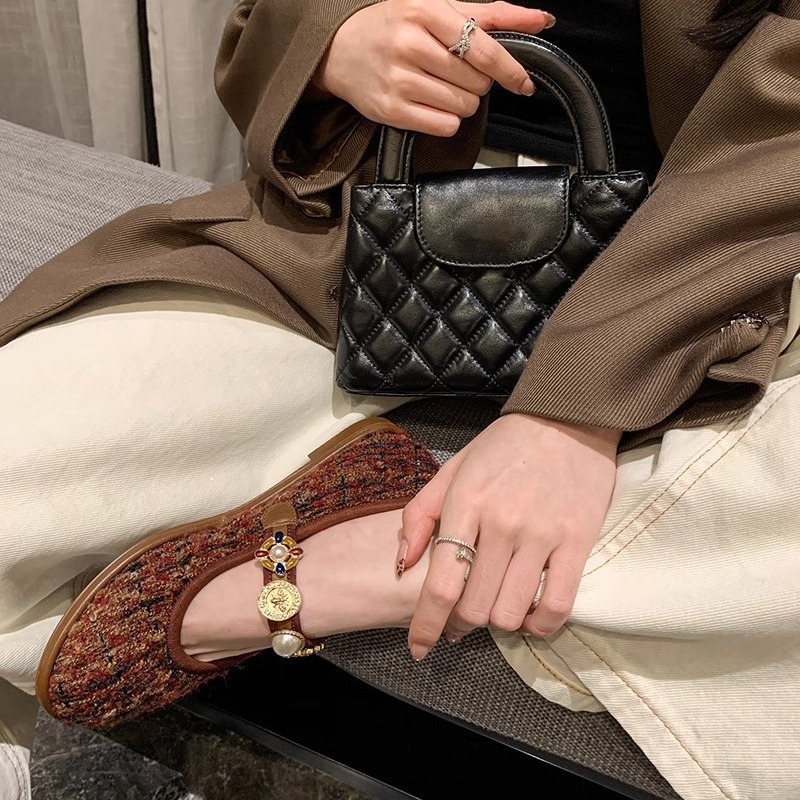 现货秒发！苏茵茵同款鞋超软羊皮徽章扣玛丽珍芭蕾鞋女奶奶平底单鞋