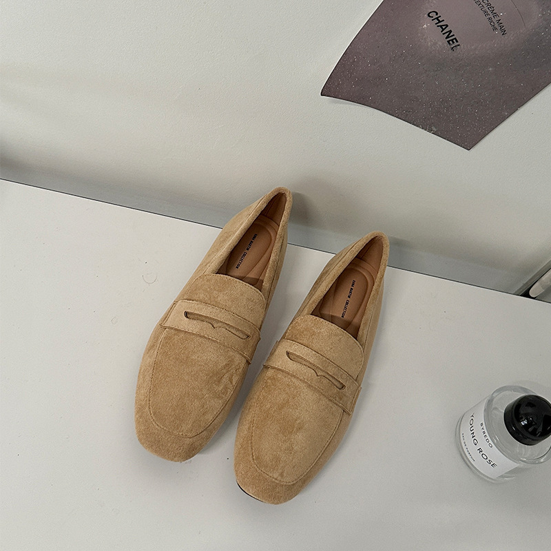 女士单鞋春秋季新款休闲平底鞋磨砂时尚舒适防滑一脚蹬乐福鞋