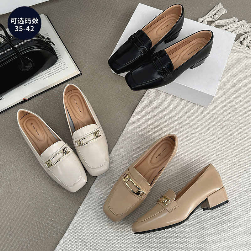 外贸单鞋女款夏新款英伦风小皮鞋韩版方头粗跟乐福鞋时尚单鞋