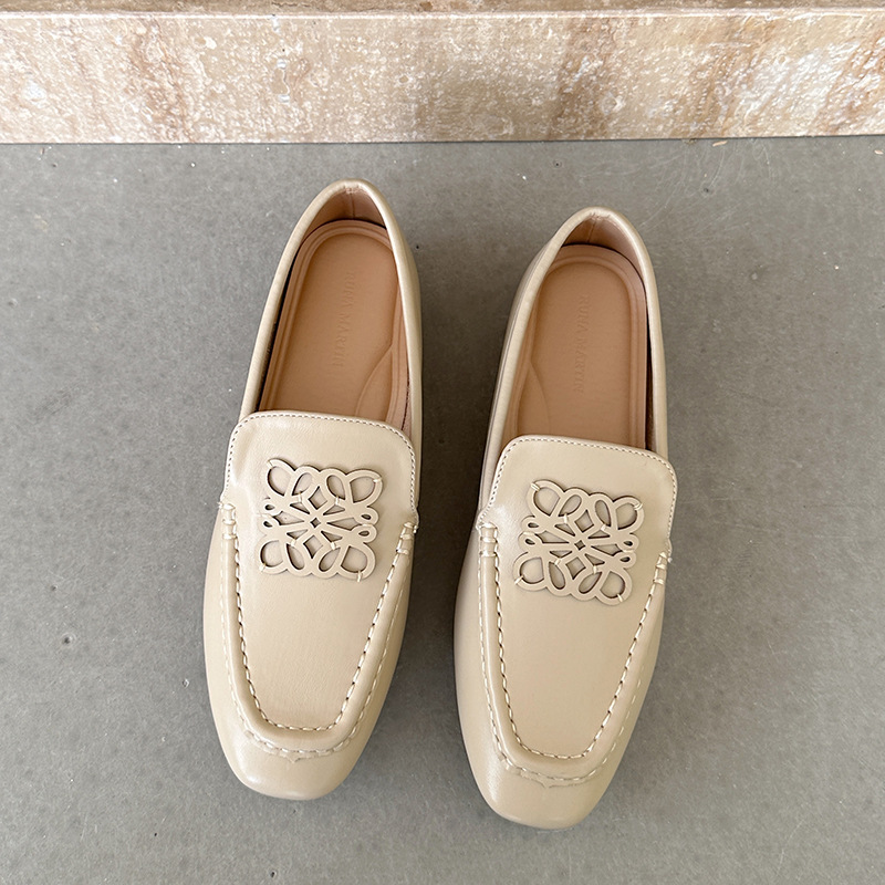 现货乐福鞋女士2025秋季新款韩版平底单鞋复古方头懒人一脚蹬女鞋