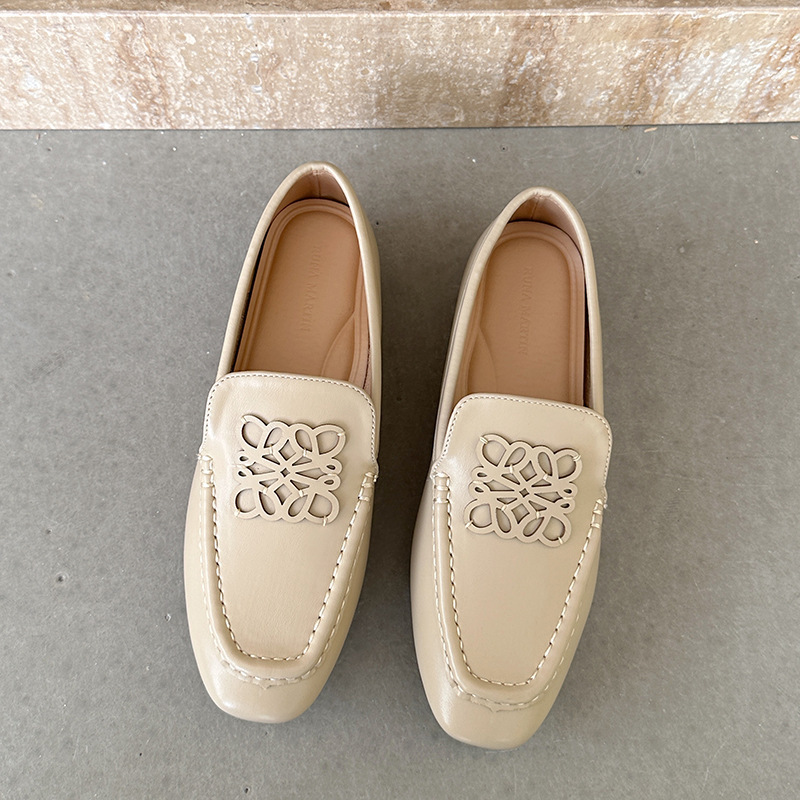 现货乐福鞋女士2025秋季新款韩版平底单鞋复古方头懒人一脚蹬女鞋