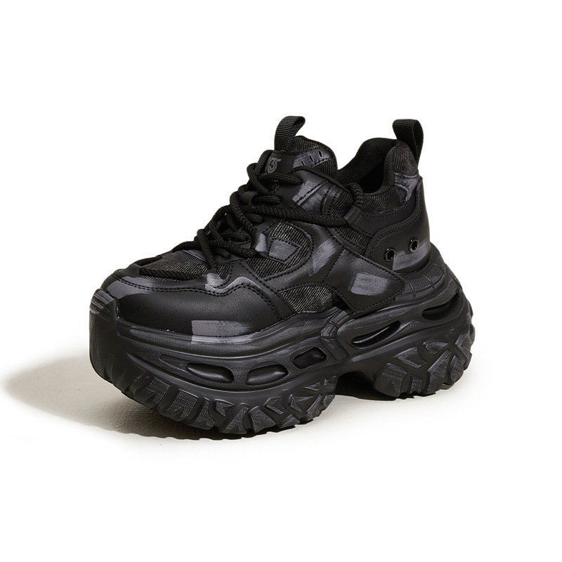 新款厚底老爹鞋女秋冬新款擦色做旧复古休闲鞋时尚百搭内增高女鞋