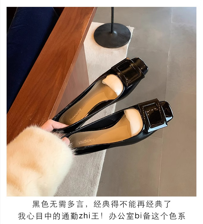 葡萄妈同款~经典方扣通勤粗跟温柔风方头优雅气质高跟女单鞋春