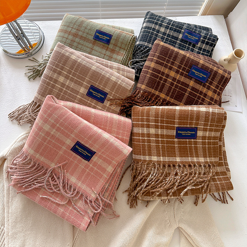 新款经典韩版双面格纹流苏围巾女冬季学院风情侣百搭保暖围脖