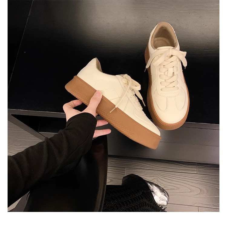 葡萄妈圆头厚底运动鞋撞色减龄系带德训鞋板鞋休闲小白鞋春季新款
