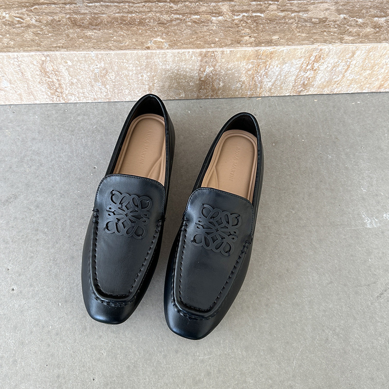 现货乐福鞋女士2025秋季新款韩版平底单鞋复古方头懒人一脚蹬女鞋