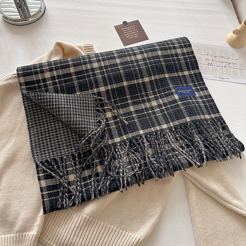 新款经典韩版双面格纹流苏围巾女冬季学院风情侣百搭保暖围脖