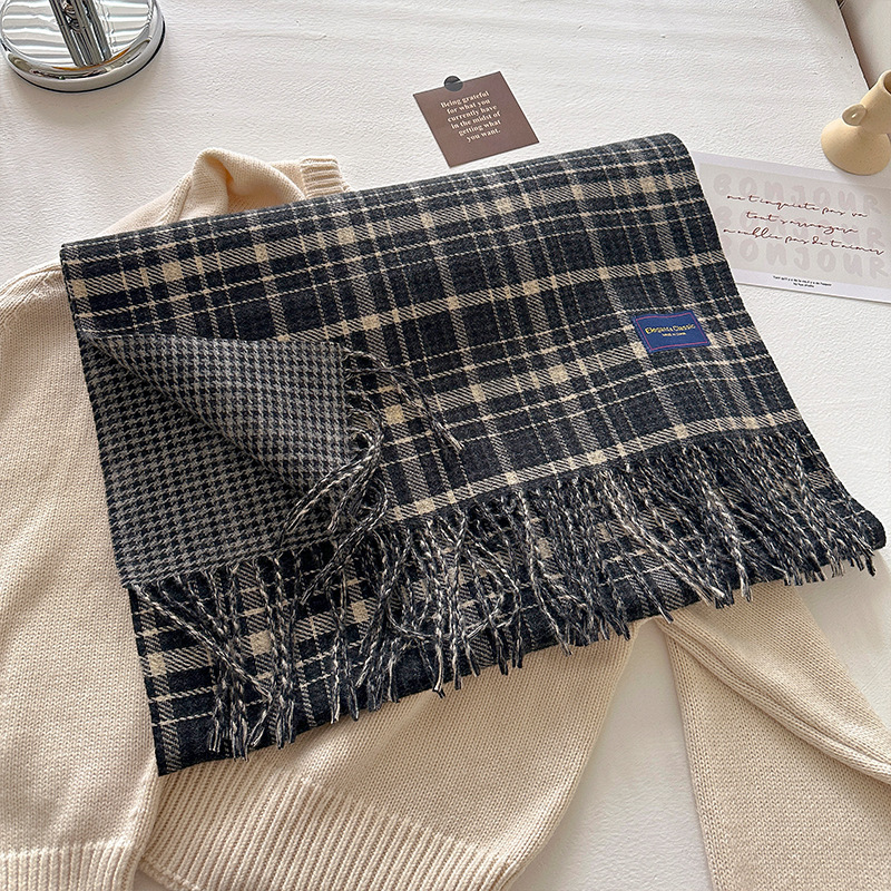 新款经典韩版双面格纹流苏围巾女冬季学院风情侣百搭保暖围脖