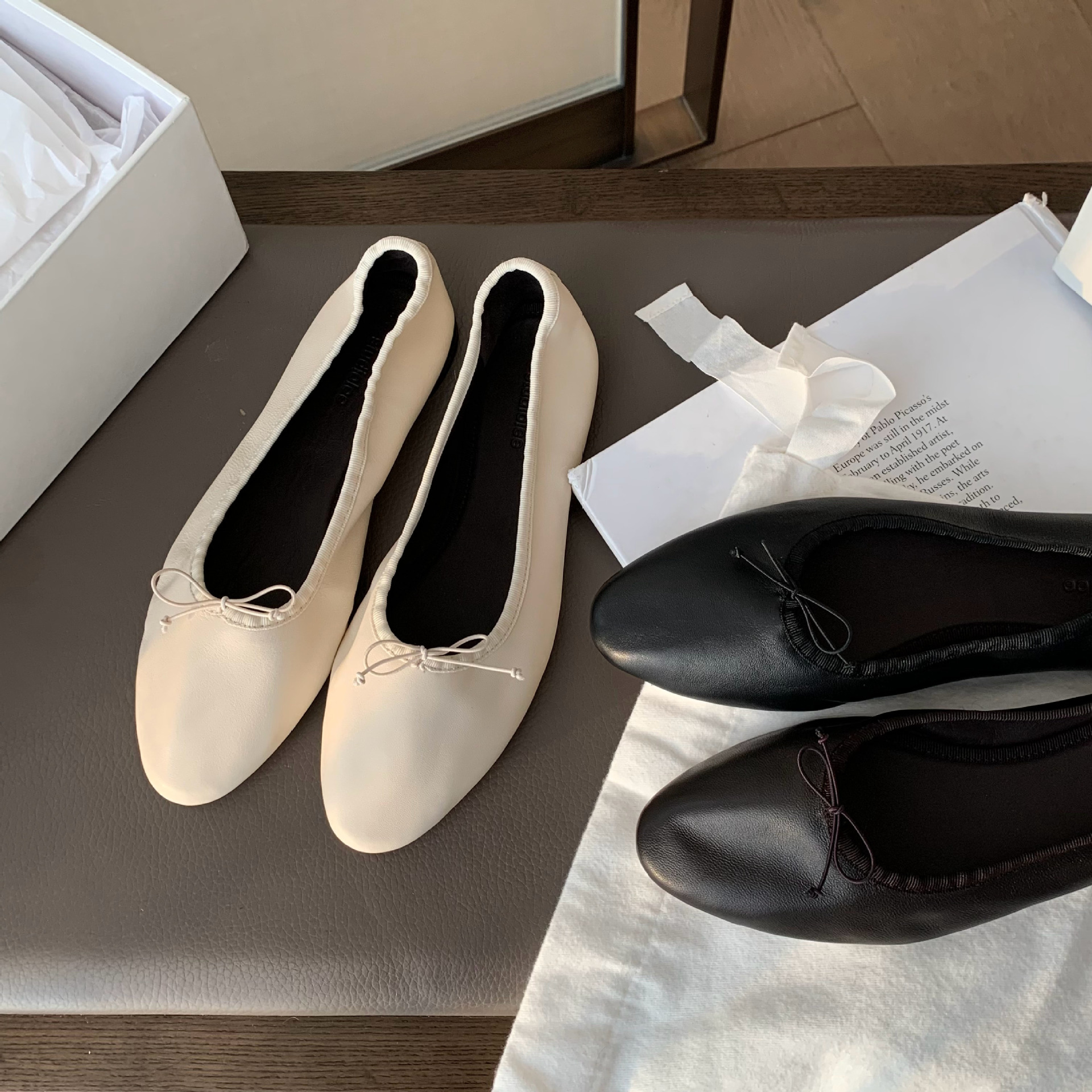 葡萄妈studiolee 法式女孩~小圆头软糯羊皮褶皱蝴蝶结芭蕾风平底单鞋