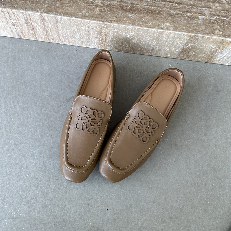 现货乐福鞋女士2025秋季新款韩版平底单鞋复古方头懒人一脚蹬女鞋