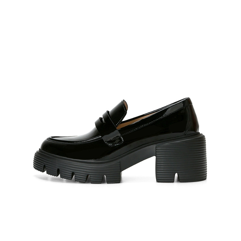 苏茵茵秋冬新款增高7cm~SW真皮粗跟厚底乐福单鞋女小皮鞋通勤