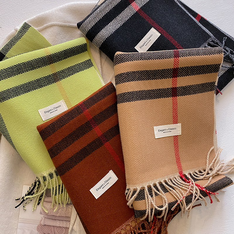 新款少女风森系撞色秋冬季双面羊绒围巾冬季高级感保暖披肩