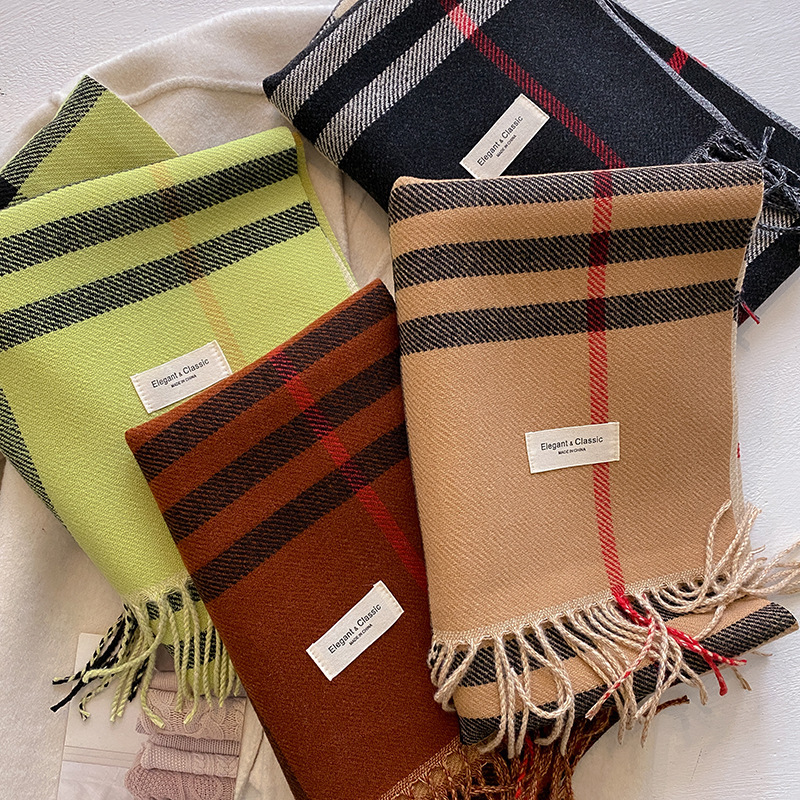 新款少女风森系撞色秋冬季双面羊绒围巾冬季高级感保暖披肩