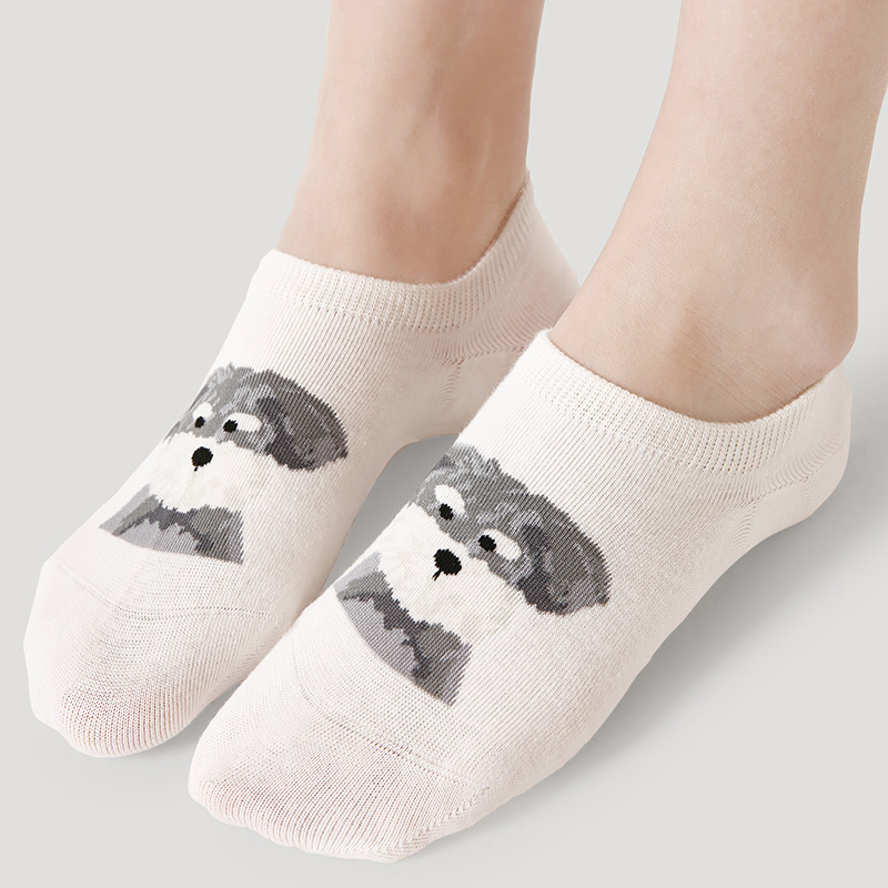 文艺复兴纯色棉袜夏季薄款学院风短袜防滑卡通动物少女浅口隐形袜