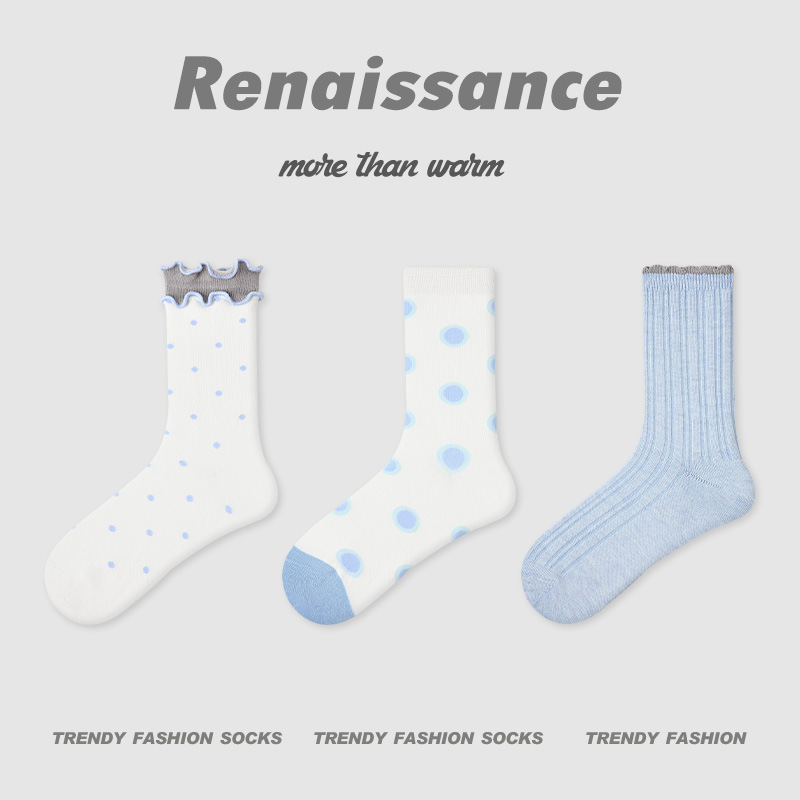 原创女袜春夏季黑白格子中筒袜卡通猫咪精梳棉袜子女