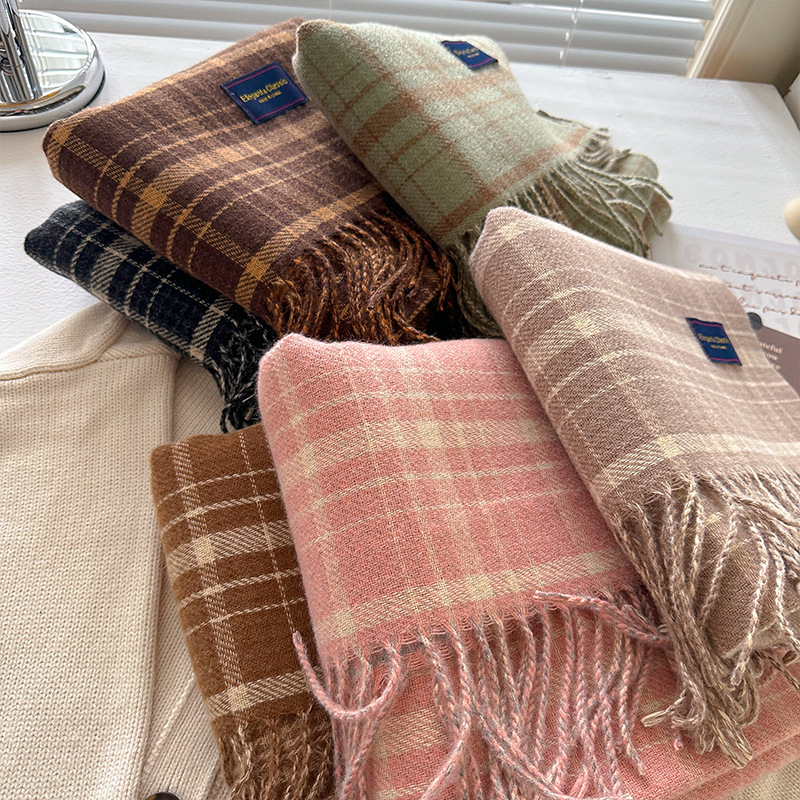 新款经典韩版双面格纹流苏围巾女冬季学院风情侣百搭保暖围脖
