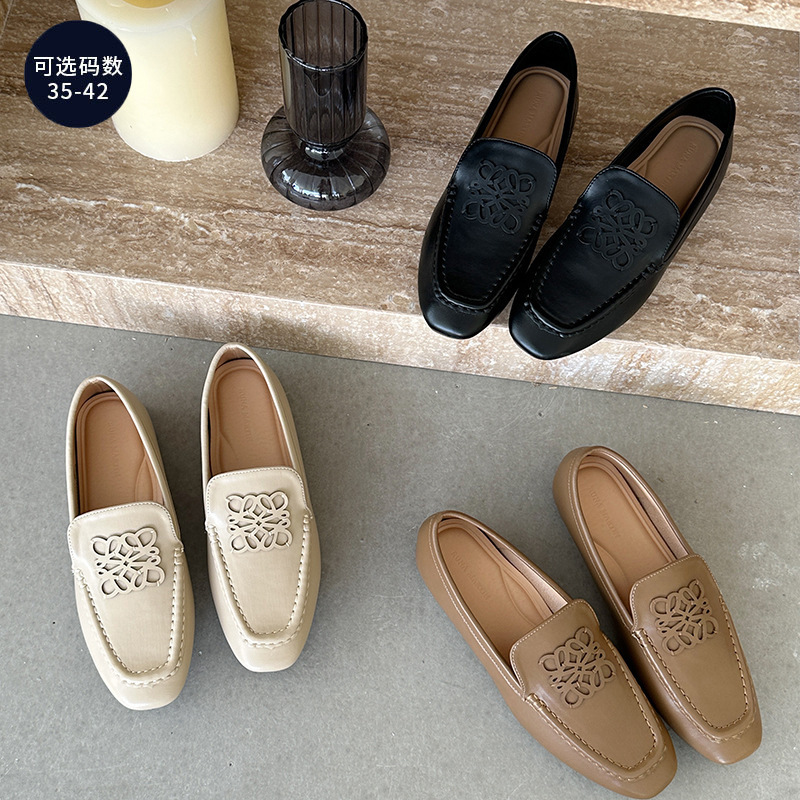 现货乐福鞋女士2025秋季新款韩版平底单鞋复古方头懒人一脚蹬女鞋