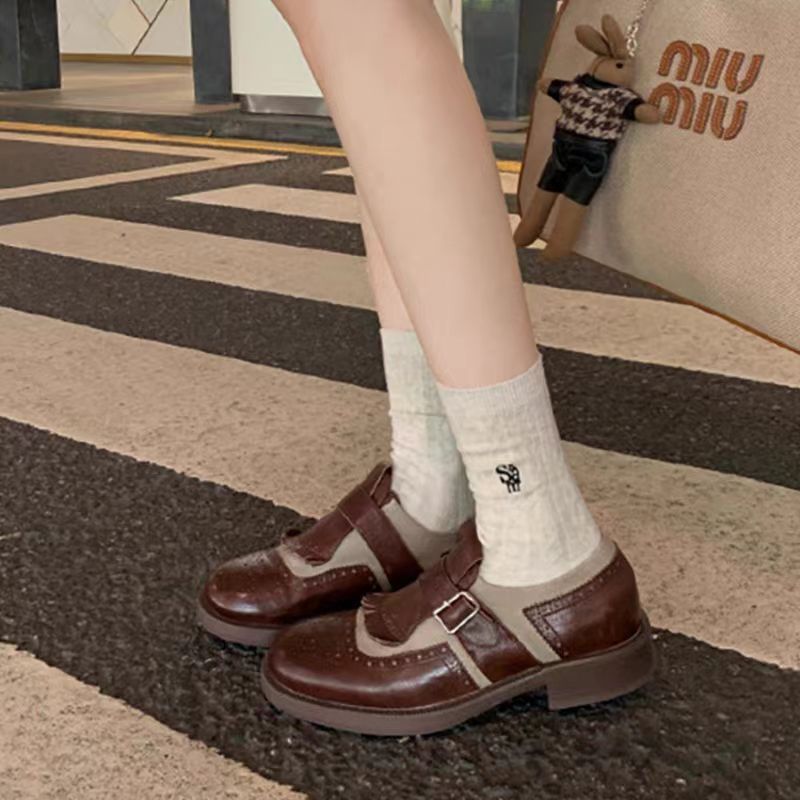 葡萄妈同款雕花布洛克小皮鞋2024秋季新款英伦复古牛津孟克单鞋女