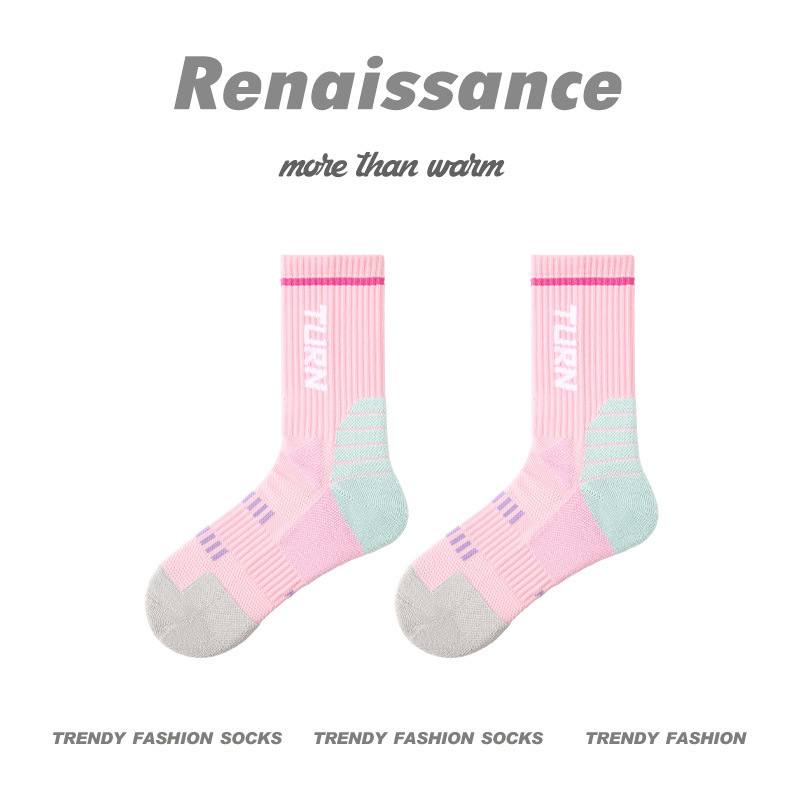 专业毛巾底袜子女跑步跳绳袜吸汗透气白色少女运动袜