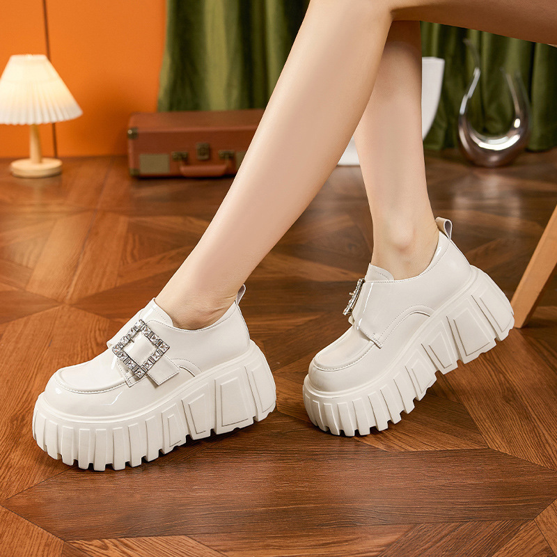 厚底乐福女春季新款黑色松糕小皮鞋时尚百搭小个子内增高女鞋