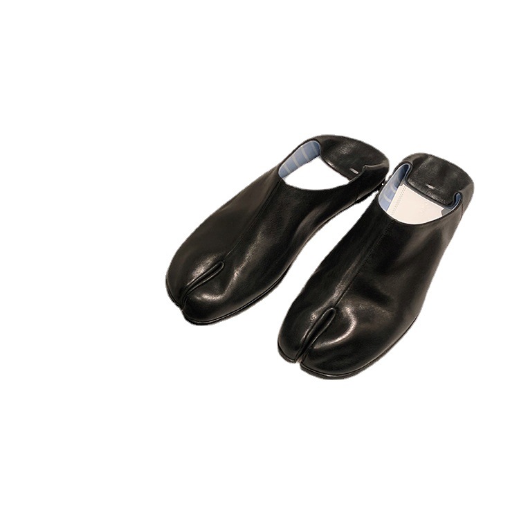 葡萄妈同款 春夏季新款平底浅口懒人一脚蹬猪蹄分趾鞋女真皮