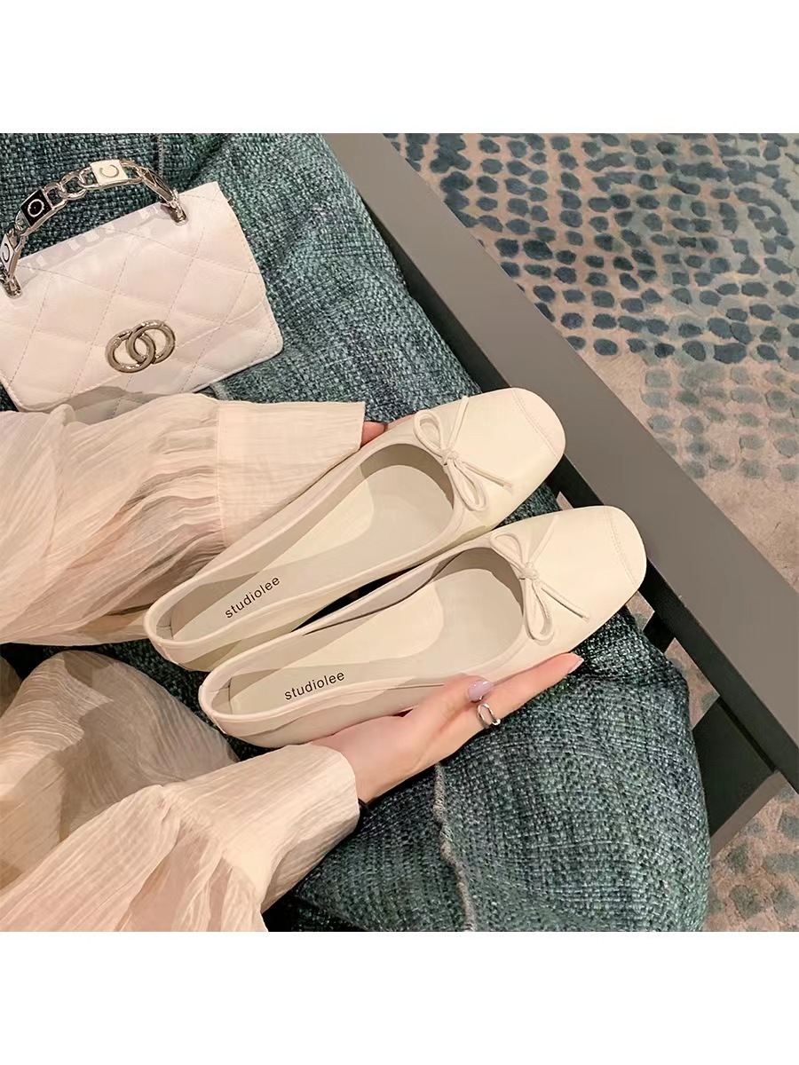 葡萄妈同款 圆头浅口蝴蝶结显脚小平底芭蕾舞鞋真丝单鞋女春秋款