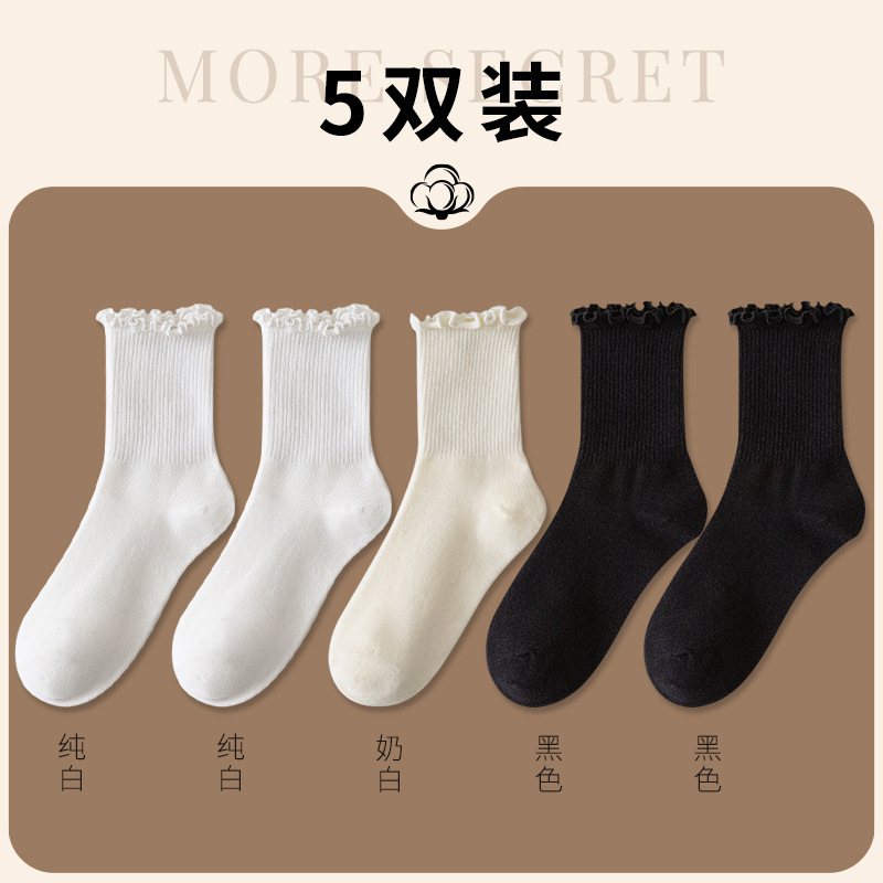 白色木耳边堆堆袜春秋薄款日系jk袜子女洛丽塔玛丽珍鞋花边中筒袜