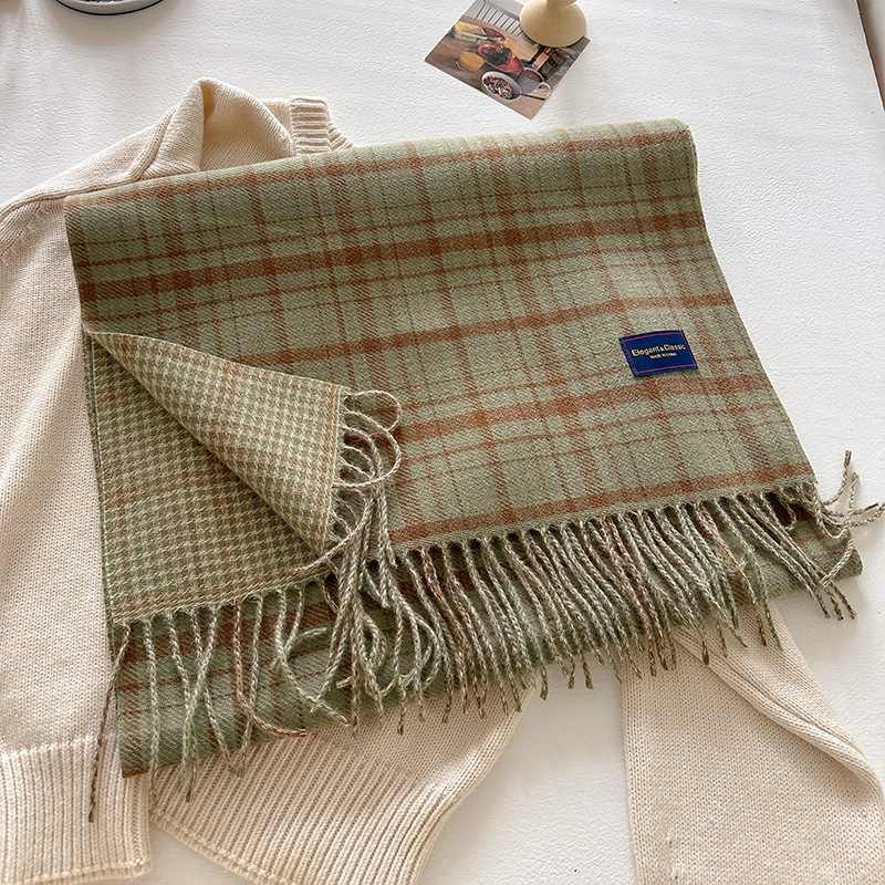 新款经典韩版双面格纹流苏围巾女冬季学院风情侣百搭保暖围脖