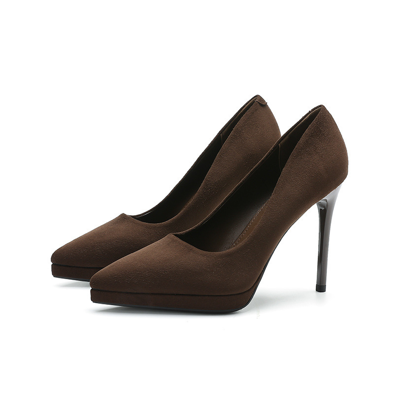 豹纹绒面防水台高跟鞋女尖头细跟超高跟鞋 high heels