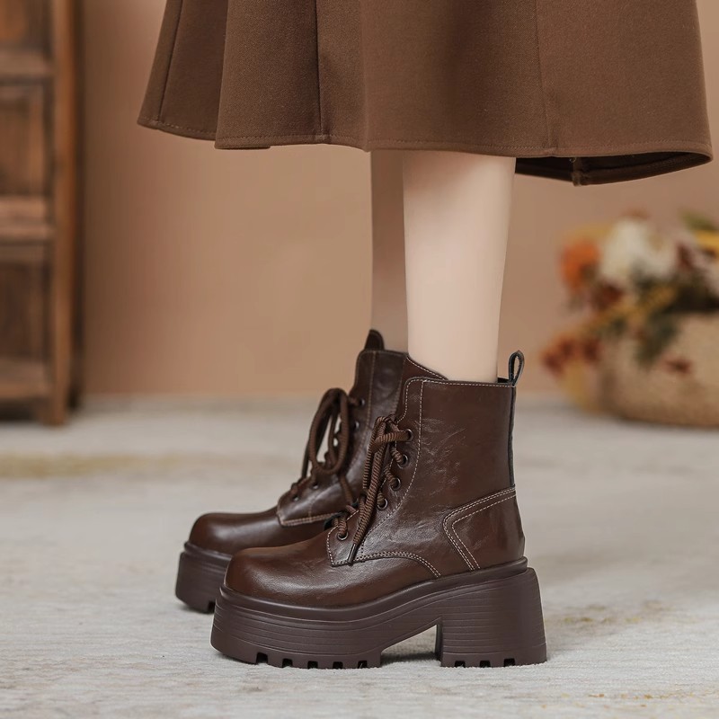 小个子内增高马丁靴女秋冬加绒显瘦厚底粗跟短靴英伦风高跟瘦瘦女靴