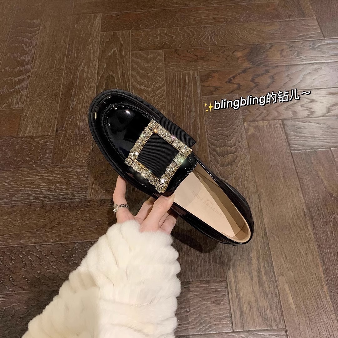 【sheii苏茵茵】重磅返场~方扣水钻真皮厚底懒人乐福鞋女小皮鞋