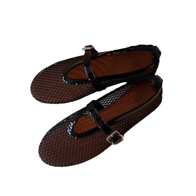 葡萄妈新款闪闪水钻一字扣带圆头平底浅口玛丽珍平底凉鞋女